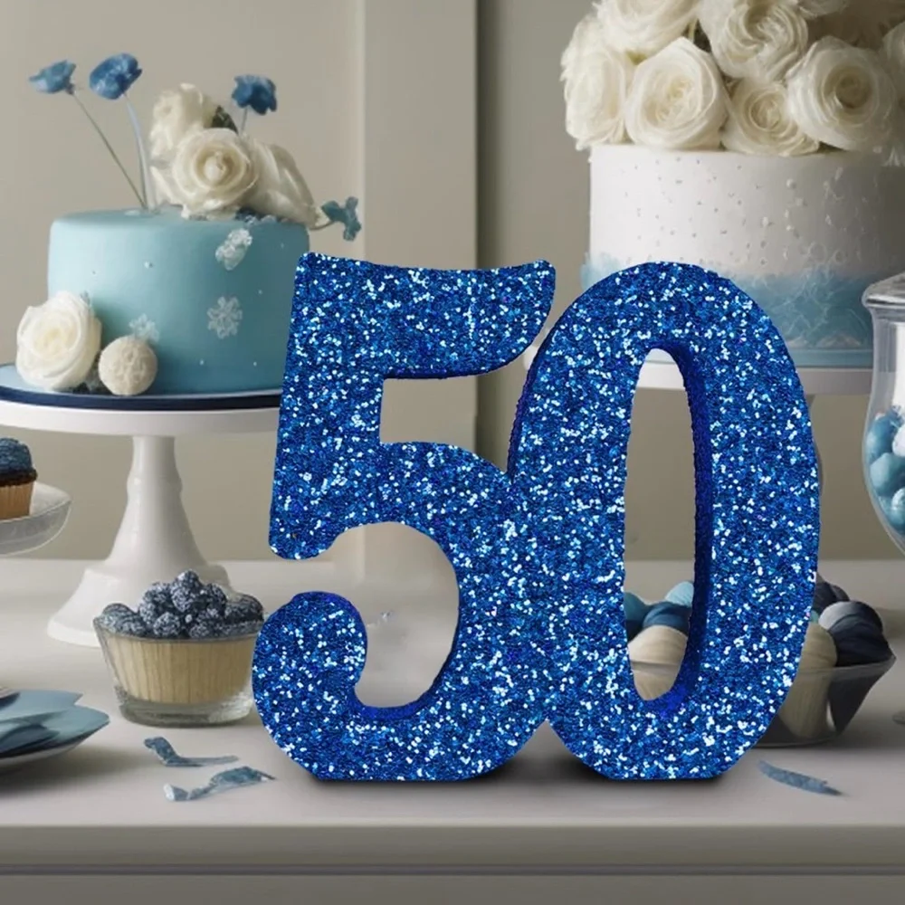 Blue Glitter Number 50 Party Decoration